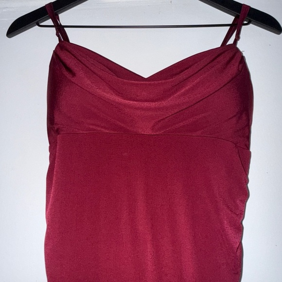 Emerald Sundae Elegant Burgundy Draped Mini Dress - Picture 2 of 5